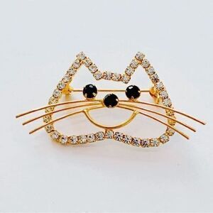 Vintage Rhinestone Cat Brooch​